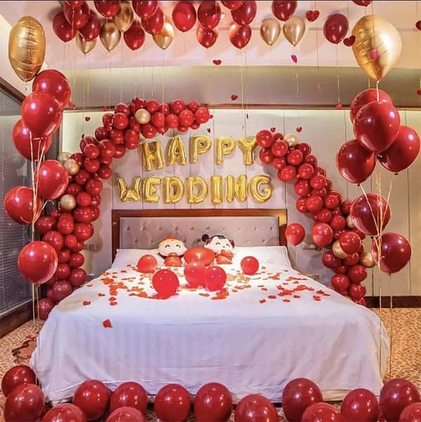 HAPPY WEDDING Golden Foil Letter with Red Color Balloons Set For Wedding Celebration and Decoration,-(K. S. )