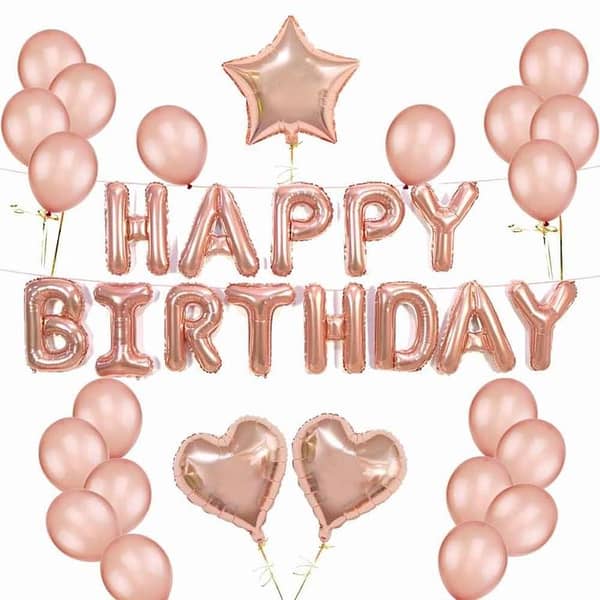 Happy Birthday Rose Gold with Latex & Foil Balloons Theme Set For Birthday Decoration and Celebrations,-(K. S. )