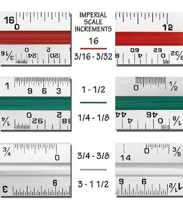 12” Triangular Architect Scale Ruler Architectural Scale (inch (Imperial) Measurements) - Ideal for Architects, Engineers, Draftsman and Students