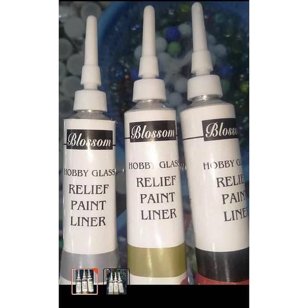 Pack of 3 Glass Paint outliner Relif Paint Liner For Artists (Black, Golden, Silver)
