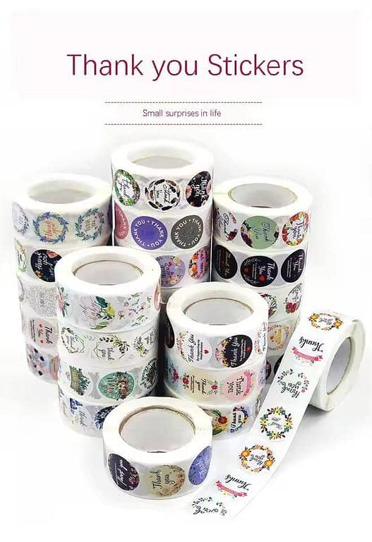 Thank You Stickers Labels Stamps Round Floral Multicolor Envelopes Cute Closure Wedding Decoration