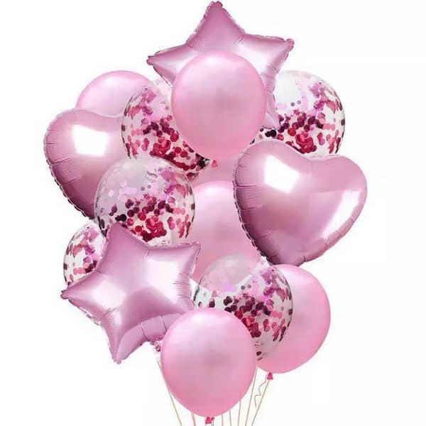 14 Pcs Confetti Decorative Party Balloons Set (Star, Heart Shaped & Confetti Filled Latex Party Balloons Set) For Birthday and Event Decoration,-(K. S. )