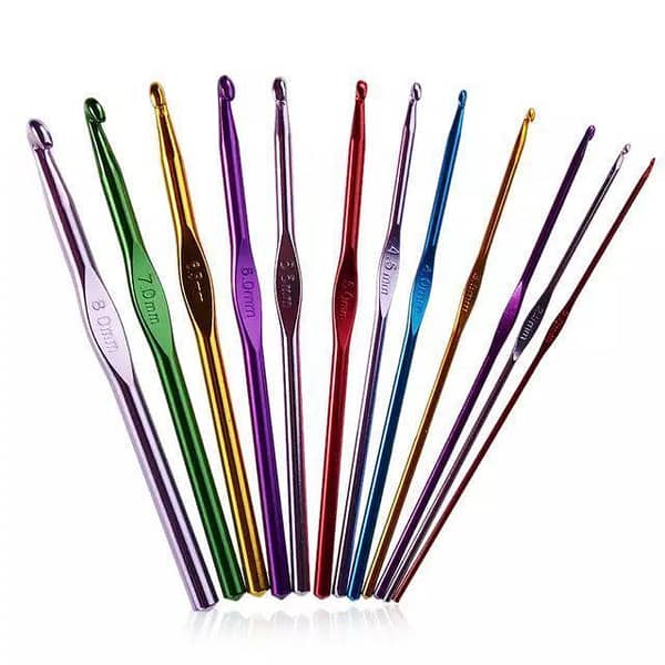 12Pcs New Metal Handle Crochet Hook Knitting Needles Set Aluminum-KS