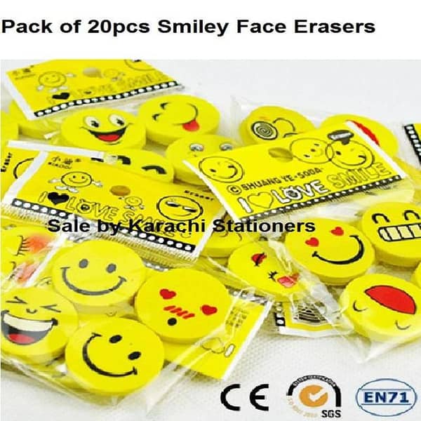 20 Pcs - Smiley Face Eraser Cartoon Eraser