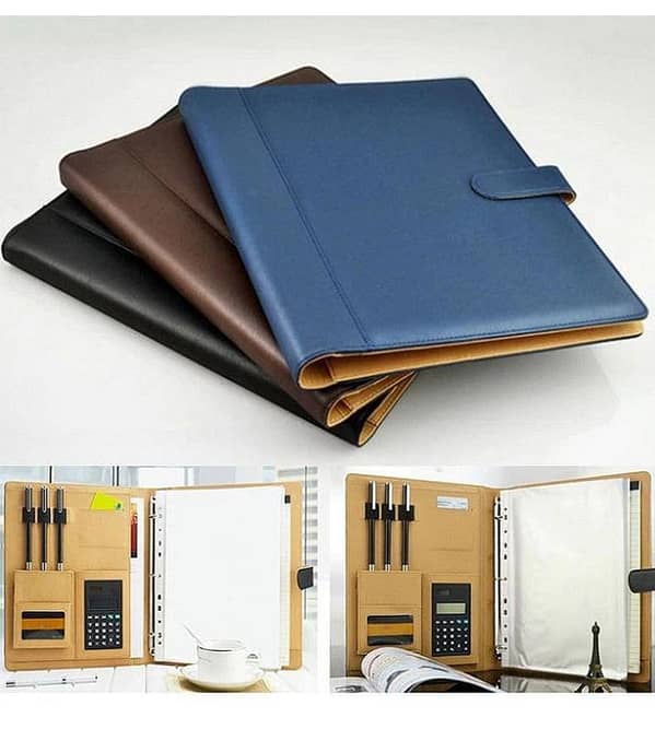 Black - 8 Pockets File Folder A4 PU Ring Binder Display Notebook Folders with Calculator Document Bag Organizer Business Office Supplies