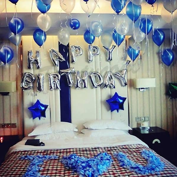 Happy Birthday Silver with Blue Star Foil Balloons & White / Blue Latex Balloons Theme Set For Birthday Decoration and Celebrations,-(K. S. )