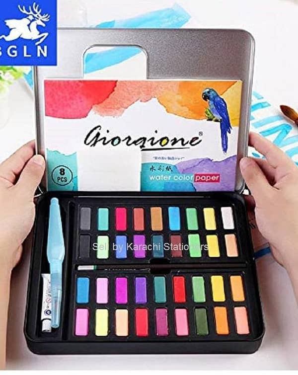 W-3600 Giorgione 36 Colors Solid Watercolor Paints With Painting brush and sponge Tin Box Set