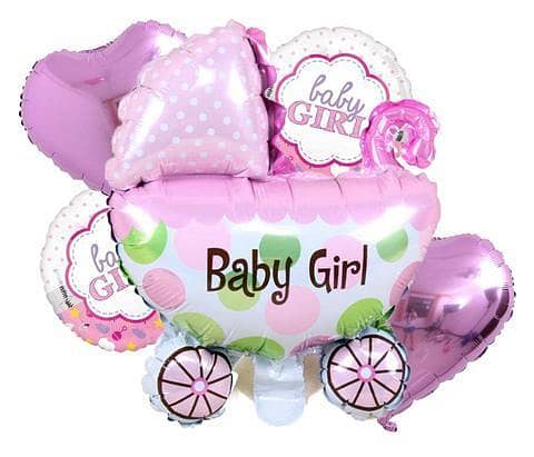 Baby Boy / Girl Cart Shaped Foil Balloon Set For Baby Shower Decoration and Celebrations,-(K. S. )