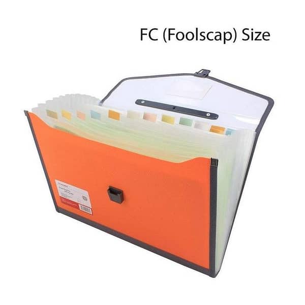 TRANBO Plastic Expanding Bag File Folder with 13 Section Pockets, FC Size, Orange