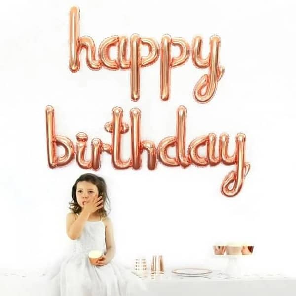 K. S. Foil Balloons Banner with Happy Birthday Script for Decorations