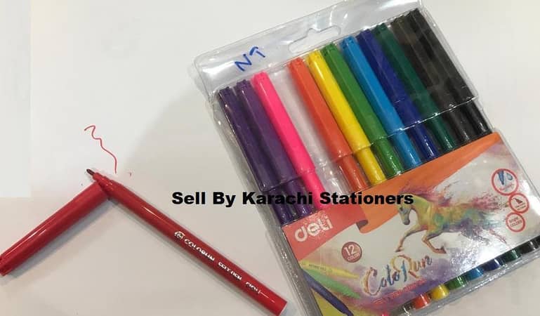 Deli Brand ColoRun 12 Colours Felt Pen Felt Markers Bright Color Fiber Tip 1.0mm Washable Marker