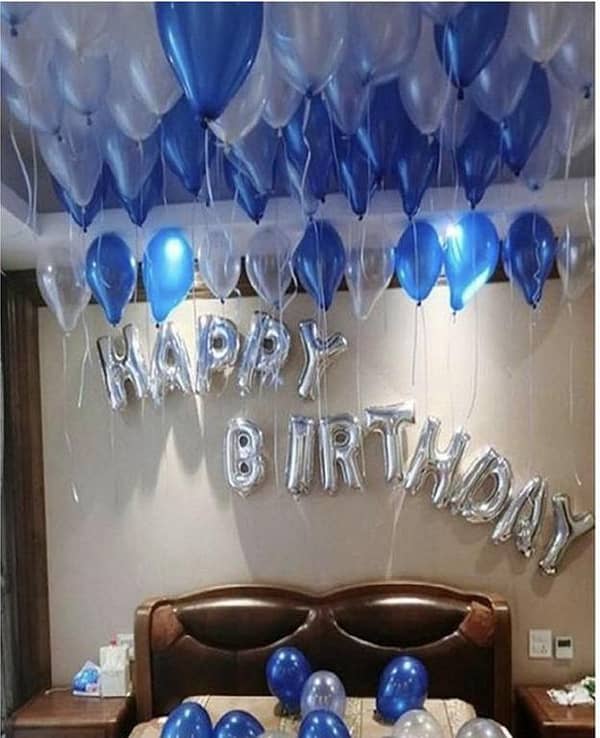 Happy Birthday Silver with Blue & White Balloons Theme Set For Birthday Decoration and Celebrations,-(K. S. )