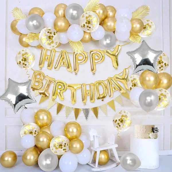 Happy Birthday Balloons Decoration Kit,1 Golden Happy Birthday Foil ,30 Pcs Balloons ,5 Confetti Balloons ,2 foil Star Theme Decorations/Gold Bday Supplies/Foil balloon, Latex  Balloon ,Star and Banner