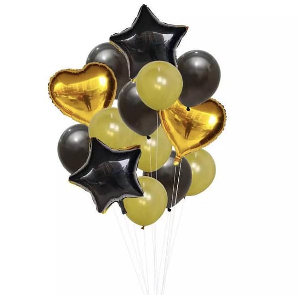14 Pcs Decorative Balloons Set (Star, Heart Shaped & Latex Party Balloons Set) For Birthday and Event Decoration,-(K. S. )