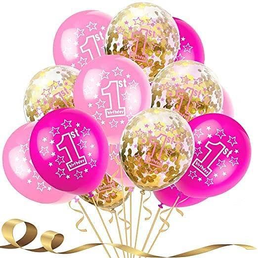 Blue and Pink 1st Birthday Confetti Balloons Set (15 pcs) for Celebrations - (K. S. )