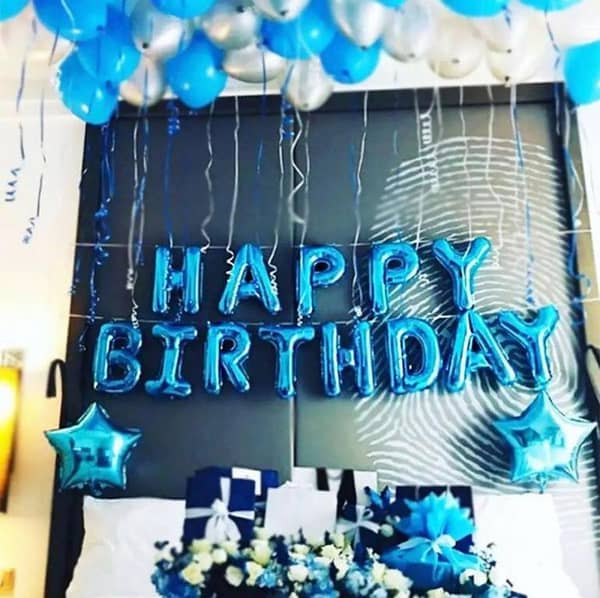 Shining Blue - 13 Pcs Happy Birthday Foil Balloons Set - size 16 inch each Alphabet Letters Shinning Party Decoration