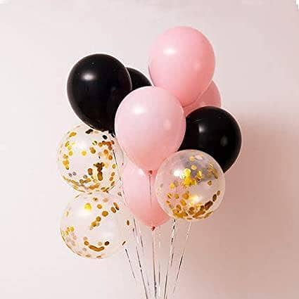 Black, Pink Latex Balloons with Golden Confetti Filled Balloons for Party Decoration (10 pcs / set),-(K. S. )