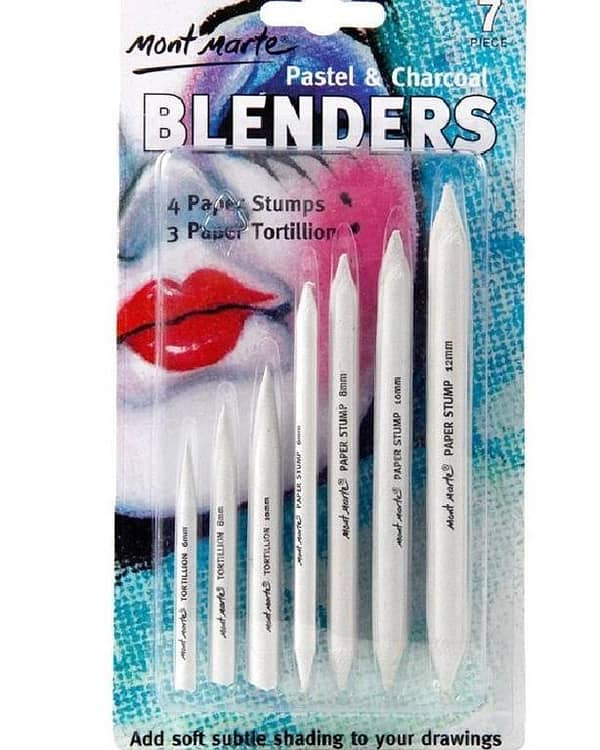 Mont Marte 7 Pieces Set Charcoal Blender Blending Stump Pastels & Tortillion For Sketch Drawing