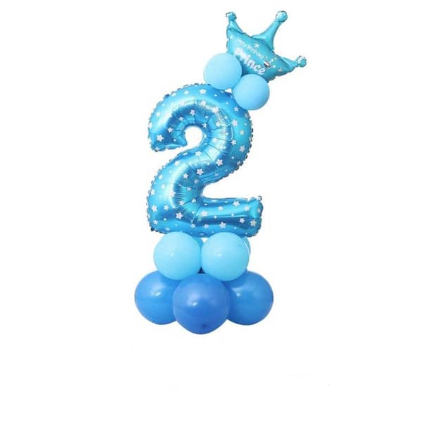 1 Set Foil Number Balloon Thicken Latex Air Balloons with Crown Anniversary Blue Pink Baby Shower Kids Birthday Party Decoration,-(K. S. )