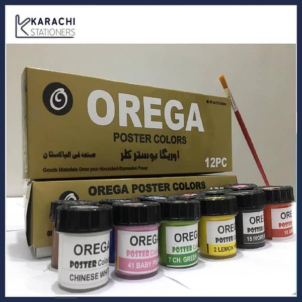 Orega 30ML Poster Colours + 1piece Brush - Best Water Colors Large Size 30ML in each bottle ( 12 Pcs ) - Multicolor