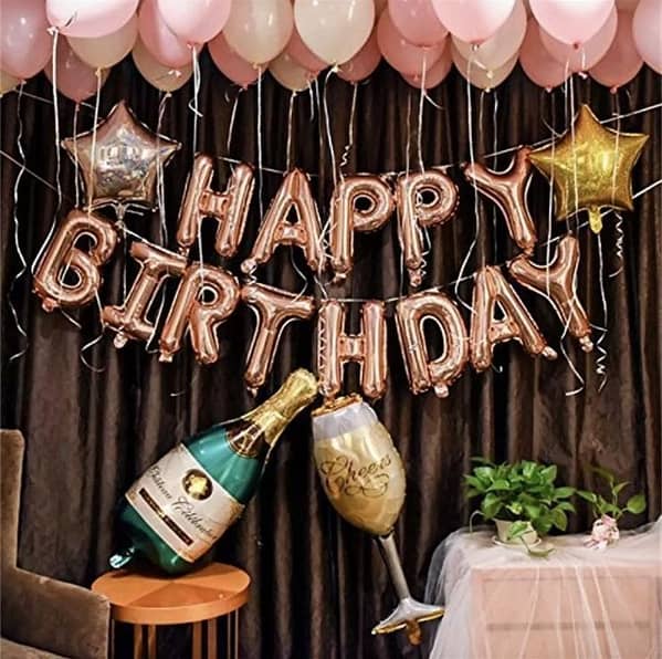 Rose Gold 13 Pcs Happy Birthday Foil Balloons Set - size 16 inch of Each Alphabet Letters Solid Foil Shinning Party Decoration