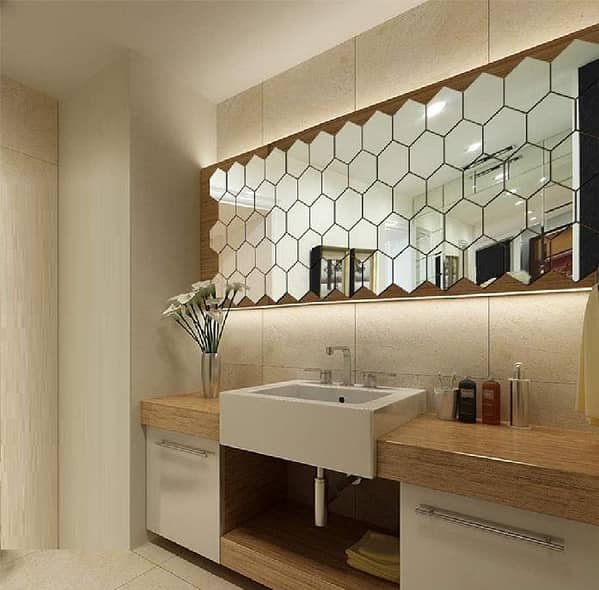 Acrylic Mirror Hexagon 3d Wall Sticker Sets Decore Art Hexagonal Design Decoration For Home Decor Living Bed Room And Offices And For Gifts Piece Item Silver Golden Black KS