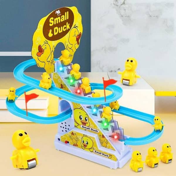 Duck Slide Toy Set, Funny Automatic Stair-Climbing Ducklings Cartoon Race Track Set Little Lovely Duck Slide Toy Escalator Toy with Lights and Music (3 sliding ducks), Multi  KS