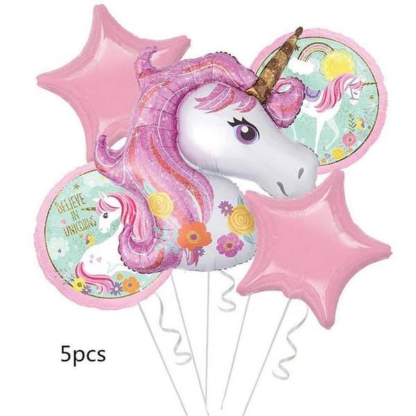 Unicorn Cartoon Foil Balloon Set - 5 Pieces For Birthday Party,-(K. S. )