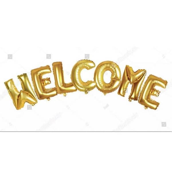 Welcome -Golden Alphabet Letter Balloons Aluminum Hanging Foil Film Ballon Baloon Mylar Balloons Air Balloon Cannot Float 12 inch -Welcome