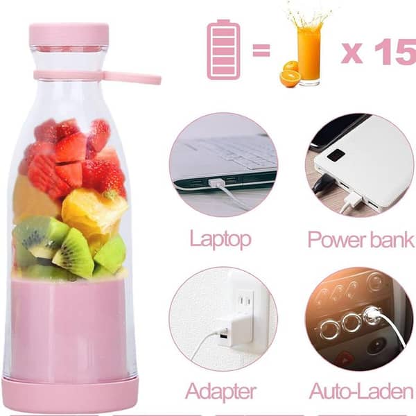 Bottle 420ml USB Rechargeable Juicer Blender 6 Blades Electric Blender Mini Portable Personal Size Juicer Cup USB Rechargeable Mixer Food Grade Portable Fruit Juicer Machine USB Rechargeable Juicer Blender 6 Blades Electric Blender Mi