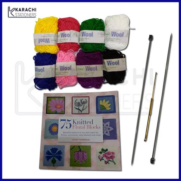 10pcs Kit of Knitting & Crochet including 6pcs Wool/Yarn, 3pcs Tools and a pattern book