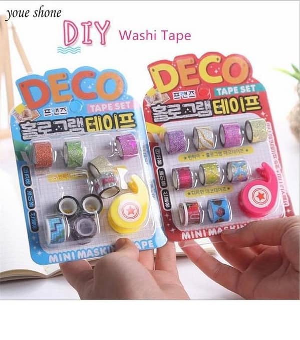 9Pcs/Set Adhesive Tape Lovely mini glitter Washi Tape Set DIY Decoration Sticker Label Masking Tape