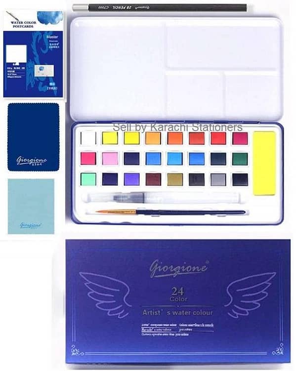 Giorgione 24 Watercolor Paint Water Colour Paints Giorgione G-1624 Solid Water Color Watercolor Paint Set With Blue Tin Box 24 color set artist transparent water color