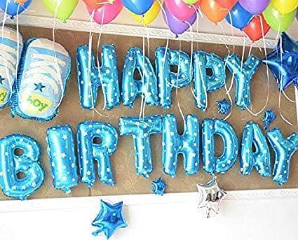 Happy Birthday Banner Blue with Printed Stars Foil Balloons for Decoration,-(K. S. )
