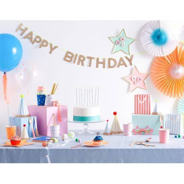 TOOT SWEET! Happy Birthday Golden / Silver Glitter Garland Banner for Birthday Celebration & Decoration (13 Letters),-(K. S. )