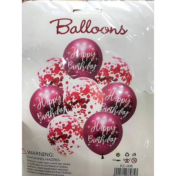 Happy Birthday Printed Metallic Balloons with Confetti Filled Balloons for Party Decoration (8 pcs / set),-(K. S. )