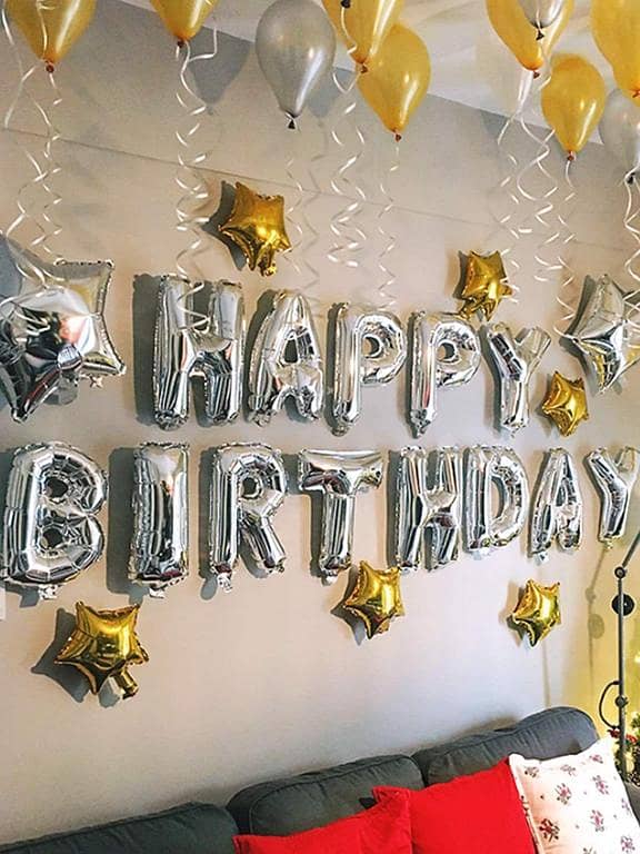 Happy Birthday Silver & Golden Theme Set For Birthday Decoration and Celebrations,-(K. S. )