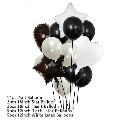 14 Pcs Decorative Balloons Set (Star, Heart Shaped & Latex Party Balloons Set) For Birthday and Event Decoration,-(K. S. )