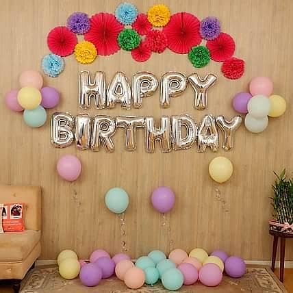 Happy Birthday Silver with Multi Color Balloons Theme Set For Birthday Decoration,-(K. S. )
