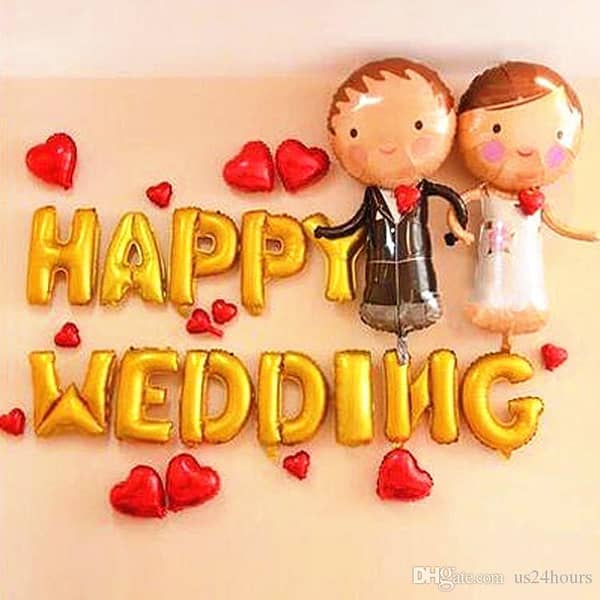 HAPPY WEDDING Golden / Red Foil Letter Balloons Banner For Wedding Celebration Decoration Supplies,-(K. S. )