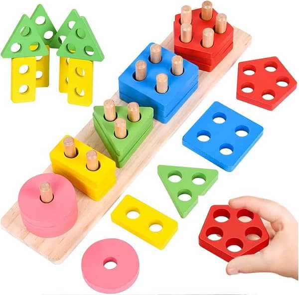Colorful Geometric five sets of Columns wooden Toy for Children Education and Learning Shapes Sorter Wooden Toy Educational Toy KS