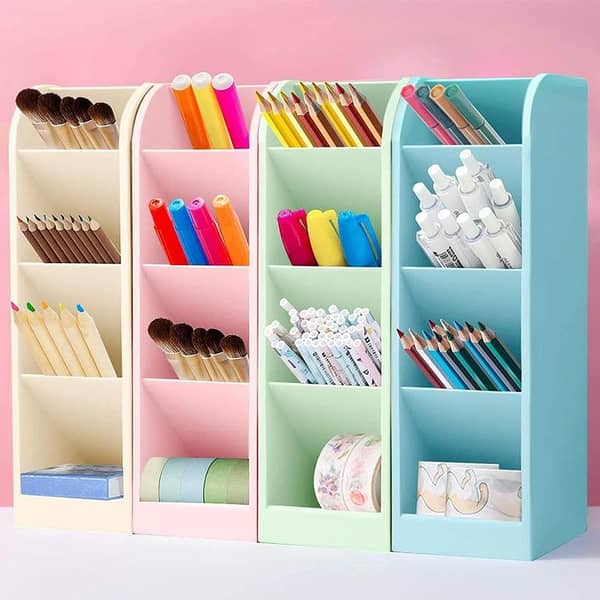 1pcs Multi-function 4 Grid Desktop Pen Holder Office School Storage Case Clear 4 Colors Plastic Box Desk Pencil Organizer KS