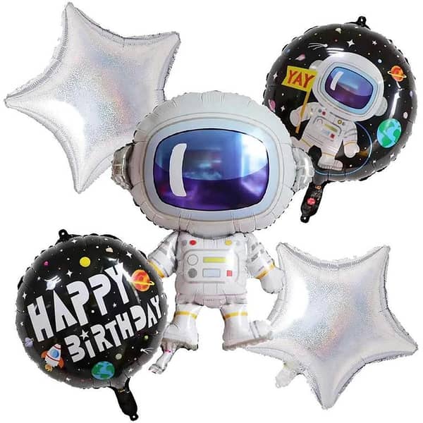 Pack of 5 Astronaut / Spaceman Foil Balloons for Space-Themed Birthday Parties (K. S. )