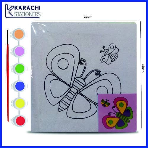 6x6Inches Different Printed outline Designs Canvas board with Acrylic Colours and a Paint Brush