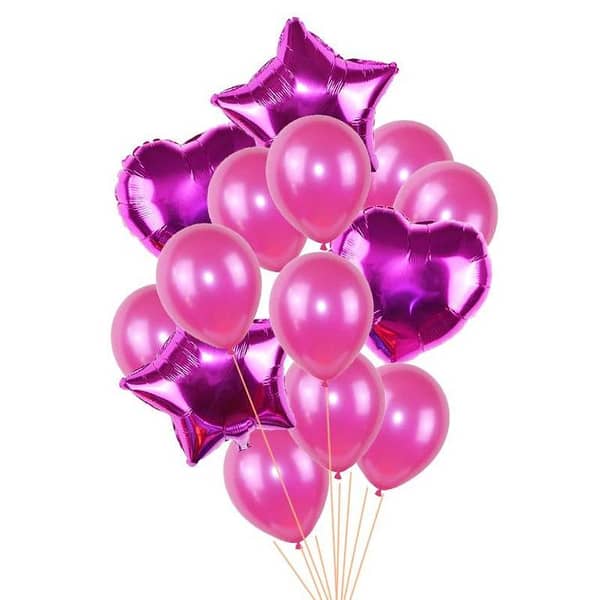 14 Pcs Decorative Balloons Set (Star, Heart Shaped & Latex Party Balloons Set) For Birthday and Event Decoration,-(K. S. )