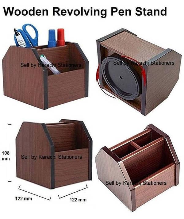360 degree Wooden Revolving Pen Stand Rotating Pen Stand, Stationery Holder, Desk Organizer and Mobile Holder- Brown