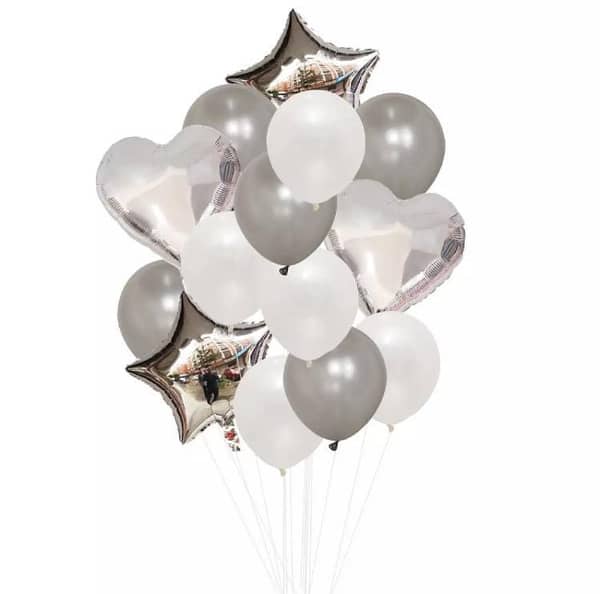 14 Pcs Decorative Balloons Set (Star, Heart Shaped & Latex Party Balloons Set) For Birthday and Event Decoration,-(K. S. )