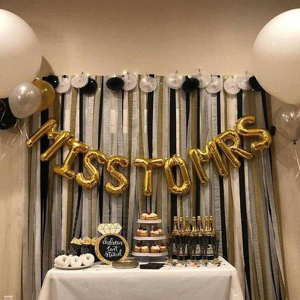 Miss to Mrs Banner Golden / Silver Foil Balloons for Bridal Shower / Wedding Decoration,-(K. S. )