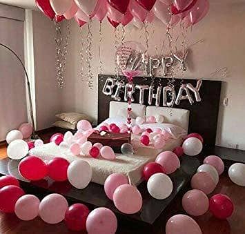 Happy Birthday Silver with Red, Pink & White Balloons Theme Set For Birthday Decoration and Celebrations,-(K. S. )