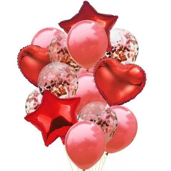 14 Pcs Confetti Decorative Party Balloons Set (Star, Heart Shaped & Confetti Filled Latex Party Balloons Set) For Birthday and Event Decoration,-(K. S. )